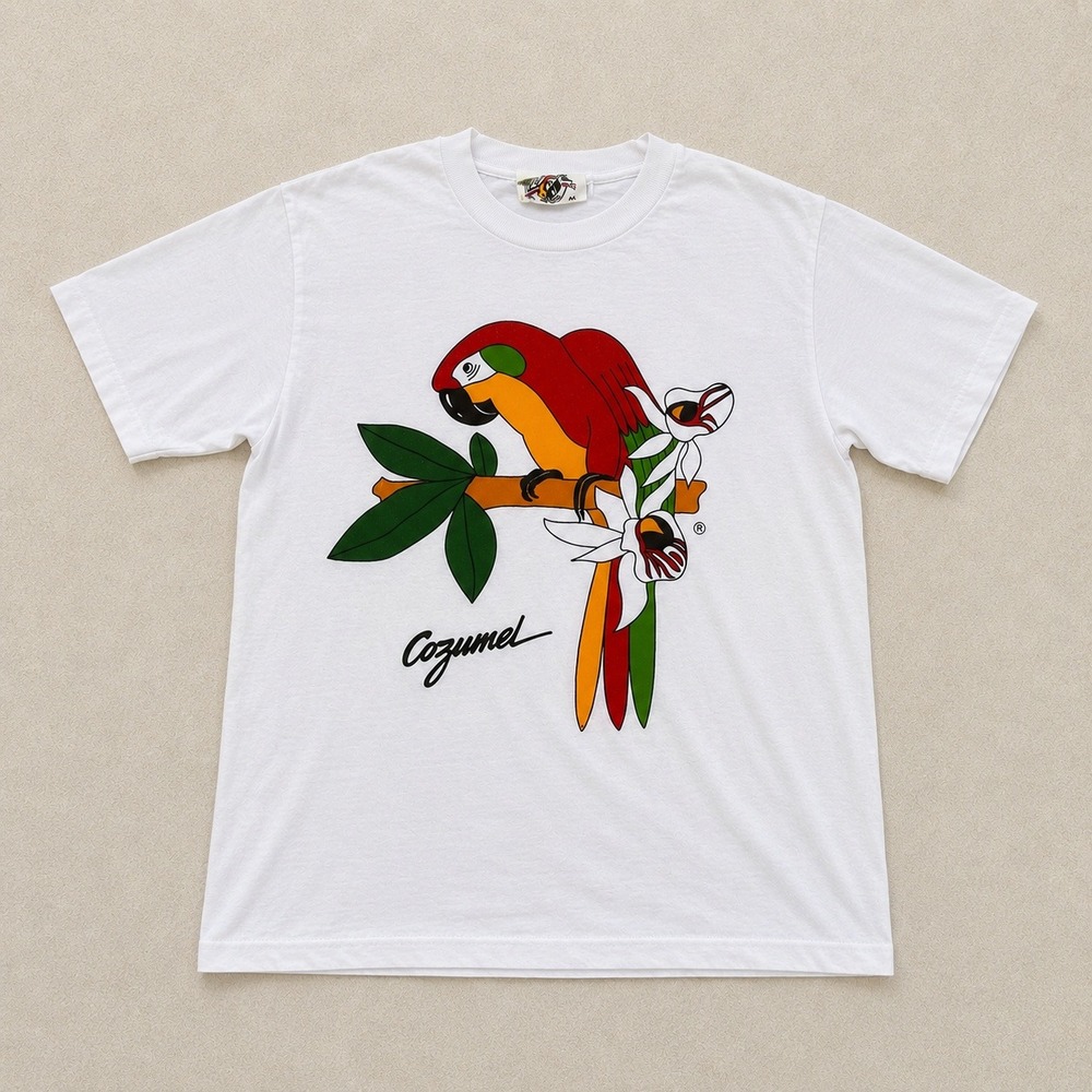 90s Rain forest Cozumel Parrot Graphic T-Shirt White Medium Vintage